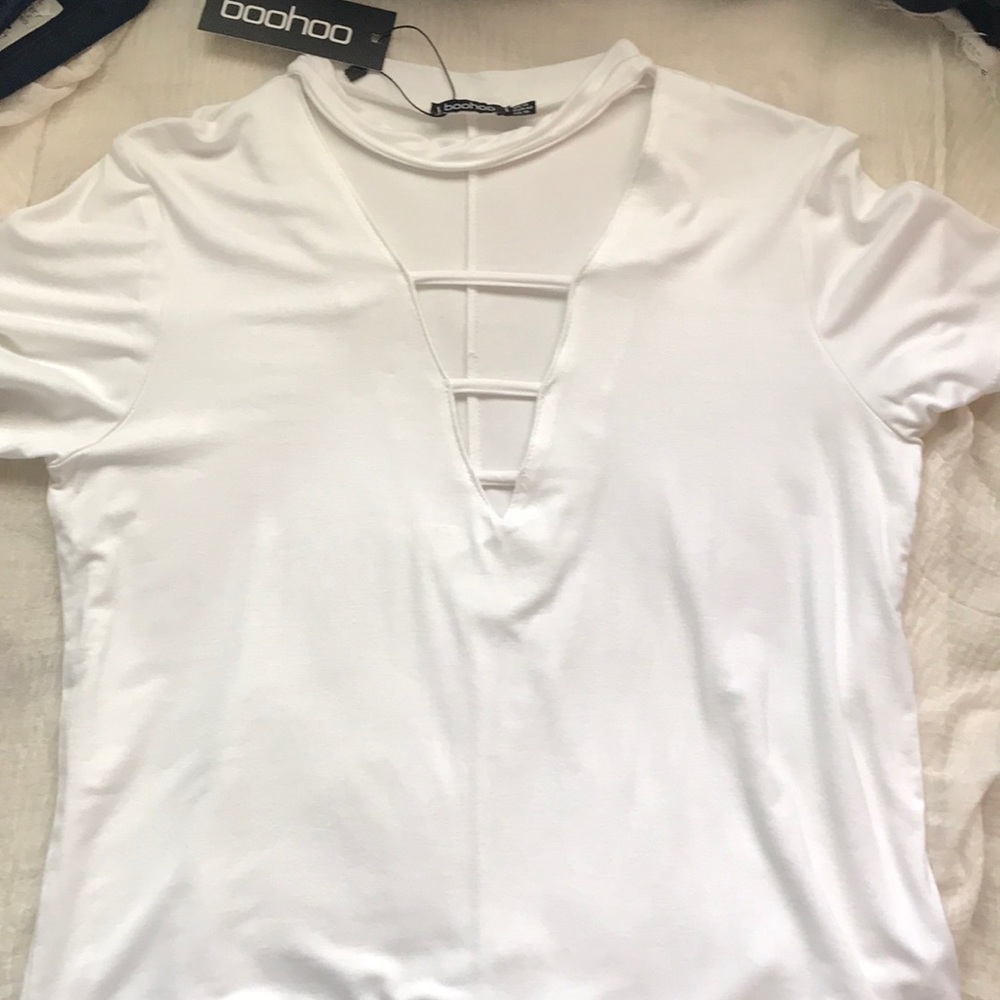Boohoo Cage Front Choker Tee